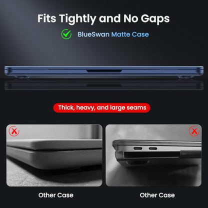 BlueSwan Matte Case for MacBook Air 15 inch M5 M4 M3 M2 Chip 2026-2023 | 100% Color Match, Anti Fingerprint & Scratch, Grippy Finish, Protective Hard Shell, Ultra Thin, Easy Snap-On - color: Midnight Clear