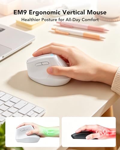 KYSONA Ergonomic Mouse Wireless, Bluetooth Vertical Mouse, 5-Level Adjustable DPI, 2.4G Silent Switch Mice for Windows, MacOS, IPadOS, Laptop, PC, White - color: White