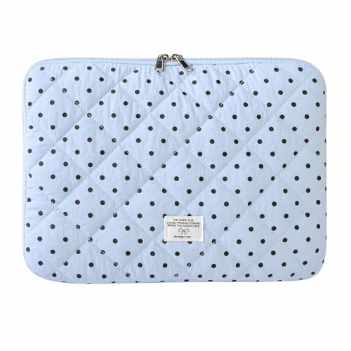 Cute Bow Puffy Laptop Sleeve 13-15 Inch Cute Quilted Laptop Protective Case Padded Bow Computer Sleeve for MacBook (Polka dots Blue, 13inch) - color: polka dots blue, size: 13inch