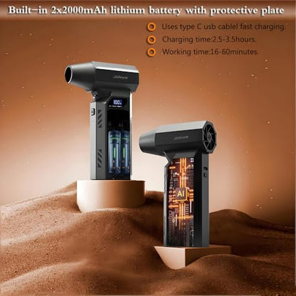 Portable 150W High Speed Turbo Fan air Duster ,130,000RPM led Display 4 Levels Wind Speed and Power, Blowing and Inflating Feature,for Home,outdoor,Car Cordless Air Duster and Rechargeable.Black