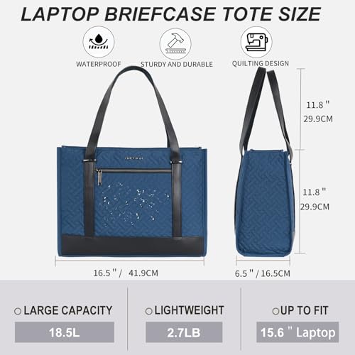 EMPSIGN Laptop Tote Bag for Women 16 Inch, Stylish Computer Shoulder Tote Bag for Work, Large Capacity Quilted Laptop Briefcase, Waterproof Women Business Office Bag, Quilted Haze Blue - color: Quilted Haze Blue