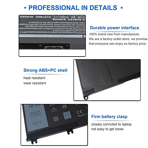 56Wh 33YDH Laptop Battery for Dell Inspiron 17 7000 Series 7779 7778 7786 7773 2-in-1 15 7577 G3 3579 3779 G5 5587 G7 7588 Latitude 13 3380 14 3490 3590 3580 3400 3500 451-BCDM PVHT1 P30E 81PF3 081PF3 - size: 33YDH