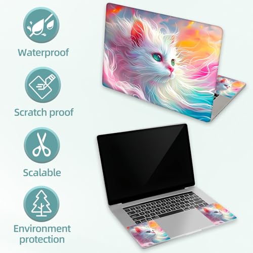 Universal Laptop Skin Decal, 3-Piece Vinyl Protector for 12 13 14 15.6" Notebook, Waterproof Anti-Scratch, Easy Trim & Bubble-Free Finish, Cat with Pink and Blue Fur - color: Cat with Pink and Blue Fur