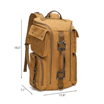 Heavy-Duty Waxed Canvas Backpack for Men,17" Laptop Rucksack with Genuine Leather, Multi-Pocket Travel Bag - color: Yellow