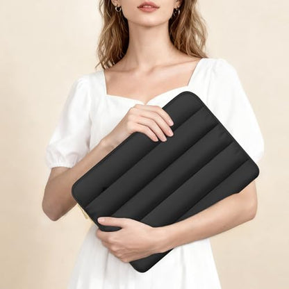 Laptop Case 13.3 inch,13-13.3 inch Puffy Laptop Sleeve Compatible with MacBook Air 13 13.6/Neo 13/Pro 13/Pro 14,HP Dell ASUS Lenovo,Polyester Computer Bag with Horizontal Pocket&Belt, Black - color: Black