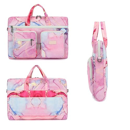 Muti-Pockets Laptop Case Bag,Rebound Bubble Cushioned Laptop Briefcase Shoulder Bag Fits 15.6 inch-16 inch Laptop(Pink Marble) - color: Pink Marble(muti-pockets)