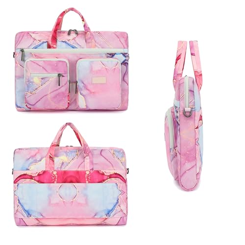 Muti-Pockets Laptop Case Bag,Rebound Bubble Cushioned Laptop Briefcase Shoulder Bag Fits 15.6 inch-16 inch Laptop(Pink Marble) - color: Pink Marble(muti-pockets)