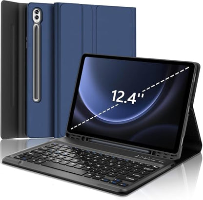 Galaxy Tab S9 FE+/ S9+ /S10+ 12.4 Inch Case with Keyboard, Detachable Bluetooth Keyboard with Pen Holder for Samsung Tab S10+ Plus/S9+ Plus/S9 FE+ Plus/S8+ Plus/S7FE/S7+ Plus 5G 12.4", Navy Blue - color: Dark Blue, size: S9FE+ 12.4"