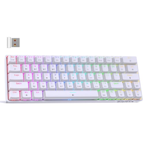 DIERYA DK63 60% Wireless Mechanical Gaming Keyboard | Bluetooth/2.4G/Wired Keyboard | RGB Backlit Compact 63 Keys Mini Office Keyboard | with Blue Switch | for Windows Laptop PC Gamer Typist-White - style: White/Blue Switches