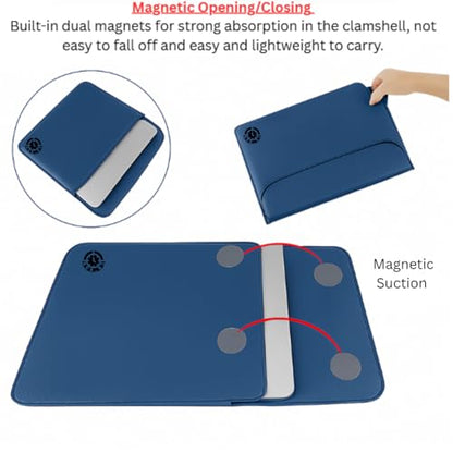 Blue Multi-Function Laptop Sleeve 14-15.6 Inch ONLY MacBook Pro Air Dell XPS HP Pavilion Surface 3-in-1 Protective Case Waterproof Leather Business, Not for 11-13” - color: Blue, size: Size Large 14-15.6 inch
