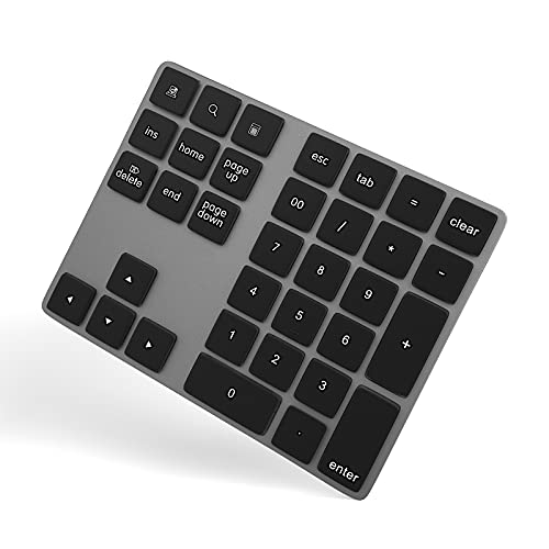 Foloda Bluetooth Numeric Keypad, Aluminum Rechargeable 34-Keys Wireless Number Pad External 10 Keys Numpad Data Entry Compatible for Laptop MacBook Mac Windows - color: Black