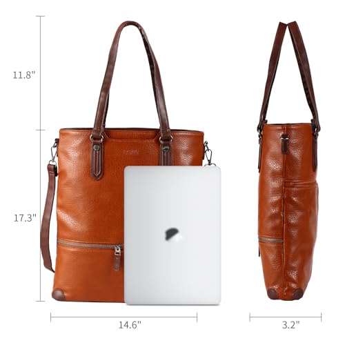 Lassviin Laptop Tote Bag, Leather Work Tote for Computer Bag Waterproof Lightweight Shoulder Bag Purse Handbag Crossbody Bag - color: Brown - Large