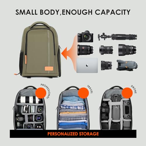 TARION Camera Backpack for Photographers Compact 15L, TB04 Green | 15 Inch Laptop Compartment, Side Access Quick Draw, Anti-theft Hidden Pocket, Tripod Holder, Rain Cover, Travel-Friendly - color: Green