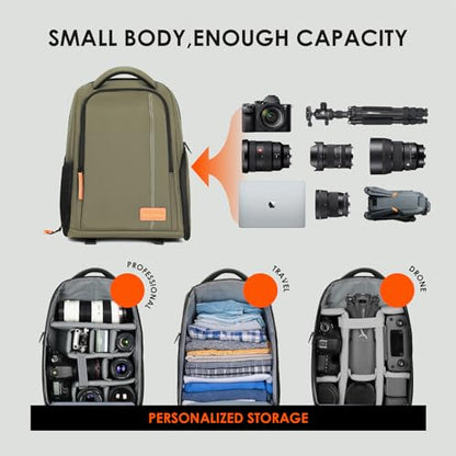 TARION Camera Backpack for Photographers Compact 15L, TB04 Green | 15 Inch Laptop Compartment, Side Access Quick Draw, Anti-theft Hidden Pocket, Tripod Holder, Rain Cover, Travel-Friendly - color: Green