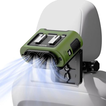 Socool Portable Car Fan - 14500mAh Rechargeable Battery Opearated, Clip on Car Seat Headrest 360 Rotatable, 5-Speed Backseat Fans for Baby Rear Facing Cooling with Dual Air Outlets for SUV RV Truck - color: Green
