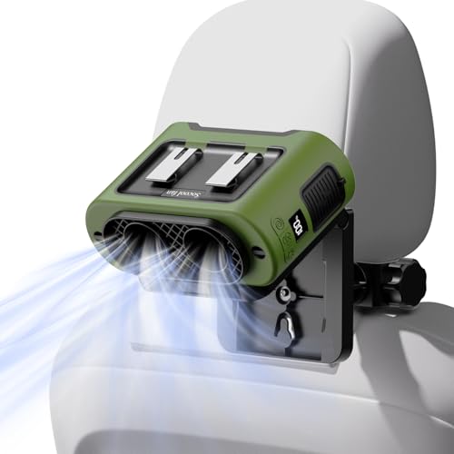 Socool Portable Car Fan - 14500mAh Rechargeable Battery Opearated, Clip on Car Seat Headrest 360 Rotatable, 5-Speed Backseat Fans for Baby Rear Facing Cooling with Dual Air Outlets for SUV RV Truck - color: Green