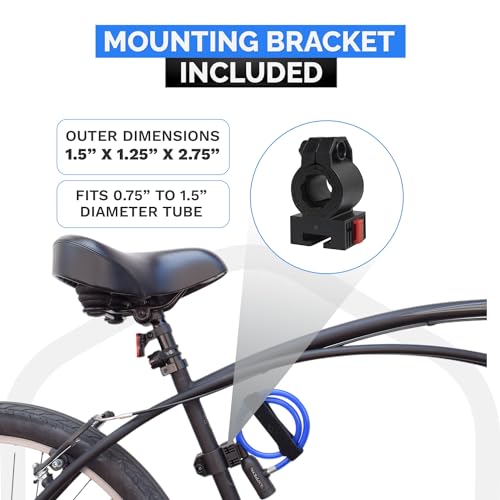Bike Security Cable Lock Kit (2' or 4') with Keys, 4' | Weatherproof, Vinyl Coated, 10mm Security Cable, Mounting Bracket, Compact, Anti-Theft Protection, Bikes, Bicycles, Scooters - size: 4ft