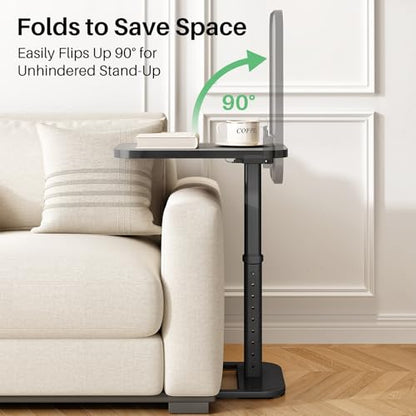 Kitstorack Upgraded TV Tray Table with Panel Lock, 90° Flip-Over Design & Adjustable Height, Sofa Arm Side Table for Eating, Laptop, Couch, Bed, or Small Spaces, Dark Gray - color: Dark Gray, style: Auto-locking