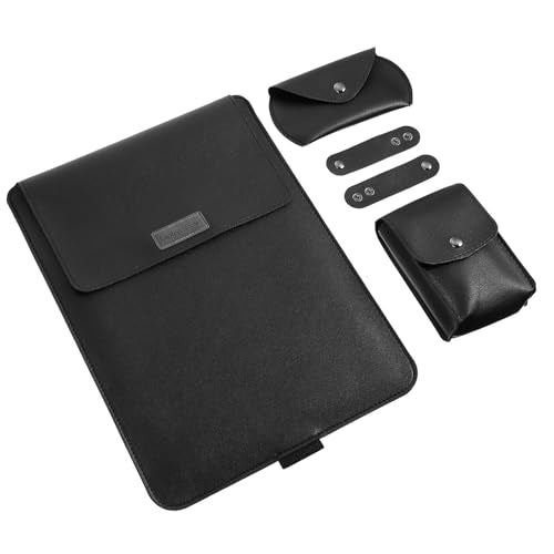 Alipis Laptop Sleeve with Stand and Cable Strap 15-inch Portable Laptop Case Bag Set, Protective Storage Pouch with Mouse and Data Line Compartments, Black, Travel Carrying Organizer
