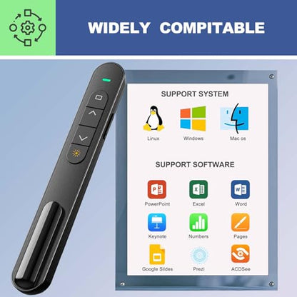 QUI Presentation Clicker with Volume Control, Wireless Presenter Remote | Plug & Play 2.4GHz USB Slide Advancer Compatible with Mac/Windows, Works with PowerPoint, Keynote, and Google Slides - color: Black, size: S