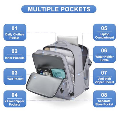 Grey Travel Backpack - Carry On Flight Approved Mochila De Viaje Personal Item - Large Backpack for Men & Women - 18x14x8 Inches - color: A-grey, size: X-Large