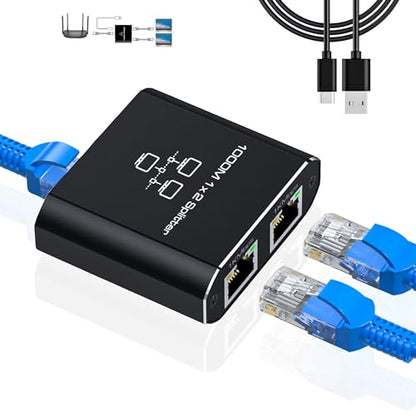 Gigabit Ethernet Splitter 1 to 2, RJ45 Internet Splitter for Cat 8/7/6/5e/5 | 2 Devices Networked Simultaneously ,1000 Mbps Dual-Port network Splitter with USB Power Cable,Aluminum Case, for Routers - style: Gigabit Ethernet Splitter 1 to 2