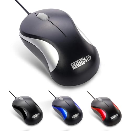 SOON GO Computer Mini USB Wired Optical Mouse Portable for Laptop, Notebook, MacBook - Silver - color: Silver
