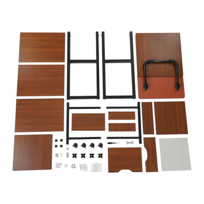 Overbed Table with Wheels, Movable Bedside Table Height Adjustable Over Bed Desk Foldable Rolling Laptop Desk with Drawers for Home & Hospital Use (Black+ Oak Color) - color: Black+ Oak Color