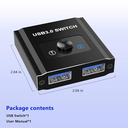 USB Switch, Bi-Directional USB3.0 Switcher 2 Computers Share Keyboard Mouse Printer, USB Splitter 1 in 2 Out/2 in 1 Out, USB-A Splitter for Laptop, Aluminum Selector, Keyboard Mouse Switch