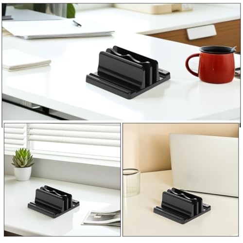 NOLITOY Vertical Laptop and Book Stand Desktop Organizer Rack with Dual Slots Black Space-Saving Holder for Office Reading and Document Display