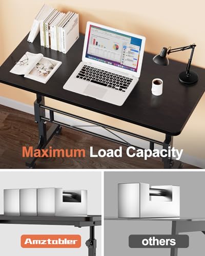 Amztabler Small Standing Desk Adjustable Height, Mobile Stand Up Desk with Wheels, 32 Inch Portable Rolling Desks Conference Room Tablesf for Walking Pad Treadmill Black - color: Wood Black
