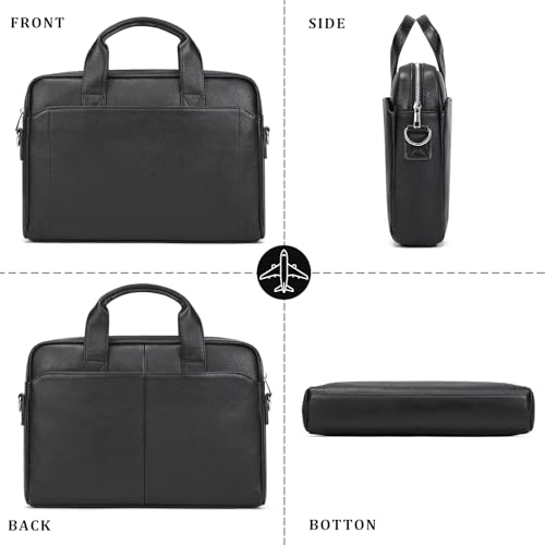 Leather Laptop Bag for Men Briefcase Fits 15.6 Inch Notebook Portable Shoulder Messenger Crossbody Bag for Travel Office - color: 15black