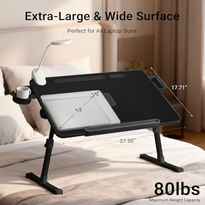 Adjustable Laptop Lap Desk with Cooling Fan USB Light for Adults - color: Black,70x45cm