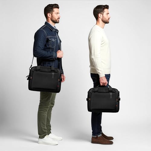 Sharper Image Messenger Briefcase for Men, Laptop Bag fits up to 16” Computer, 19L Water Resistant Crossbody Shoulder Bag with Strap for Work, School, Office, Travel, Black (Venture Collection)