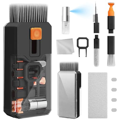 Keyboard Cleaner & Laptop Cleaning Kit, All-in-1 for Computer PC, Black | Electronics Deep Cleaning Reusable Brush Tool, Screen-Safe Spray, for iPhone iPad Macbook Airpod Camera, Gaming Accessories - color: Black