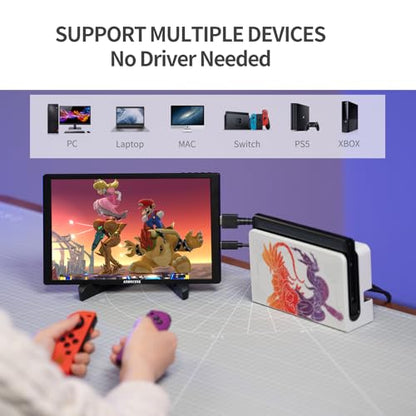 ANDYCINE N10 Portable Monitor, 10.1 Inch Mini Touch 1920x1200 IPS Screen, HDMI USB C in, 350nits 60Hz 1000:1 Contrast Display with Bracket & Speakers for Laptop,PC,PS4/5,Switch,Mac,Xbox