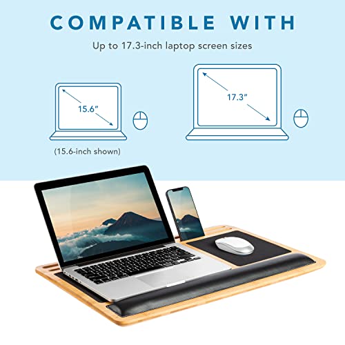 LAPGEAR Bamboo Pro Lap Board with Wrist Rest, Mouse Pad, and Phone Holder - Natural - Fits up to 17.3 Inch Laptops and Most Tablets - Style No. 77101