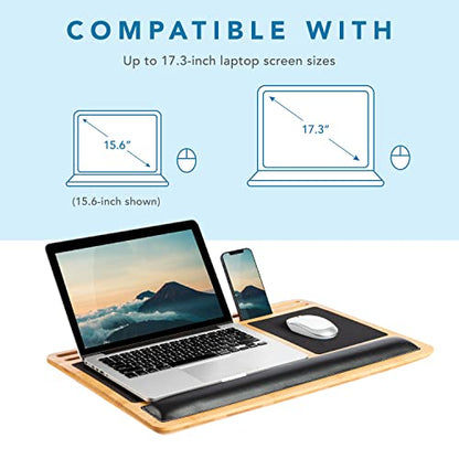LAPGEAR Bamboo Pro Lap Board with Wrist Rest, Mouse Pad, and Phone Holder - Natural - Fits up to 17.3 Inch Laptops and Most Tablets - Style No. 77101