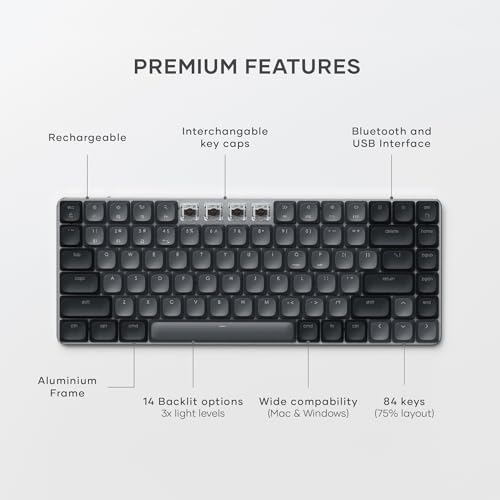 Satechi SM1 75% Mechanical Keyboard, Backlit Bluetooth, Dark Gray/Gray | 84 Keys, Compact Wireless, Gaming, for Mac and Windows - color: Dark Gray/ Gray, size: 84 Keys