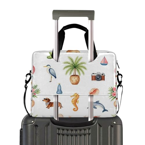 Laptop Zipper Case Portable Crossbody Messenger with Handle and Shoulder Strap 15.6 inch Case Hard Cover with Zipper Sea Ocean Animal Summer