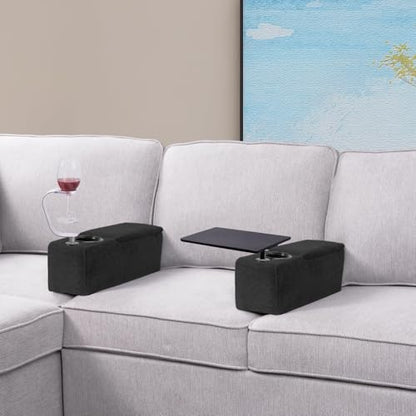 Multifunctional Sofa Armrest, Couch Armrest with Wireless Charge Stand, Removable Couch Caddy with Storage,Including LED Reading Light - color: Midnight, size: Fabric-1 CUP