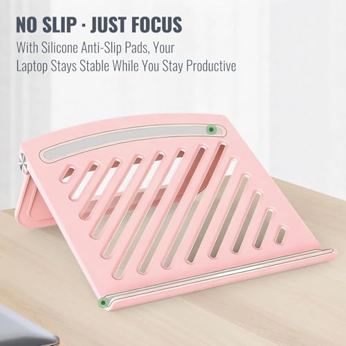 Cute Pink Laptop Stand for Desk - Adjustable Foldable Laptop Riser, Fun White Elephant for Women Coworkers, Ventilated & Sturdy with Anti-Slip Pads for MacBook, Home, Office