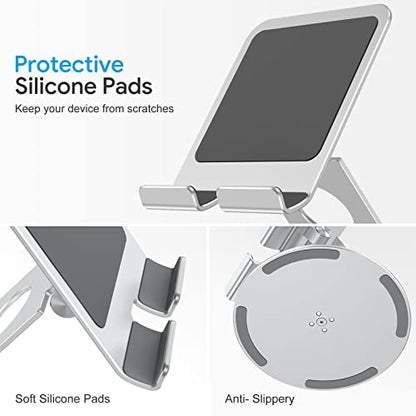 OMOTON Swivel Tablet Stand for iPad with 360 Rotating Base, Foldable Adjustable Holder for Drawing, Compatible with iPad Pro/Air/Mini and More, Silver | Aluminum Foldable Mount with Rotating Base, Desk Kitchen Drawing Travel, Fits iPad Pro/Air Samsung, Ki