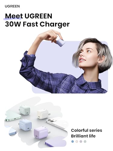 UGREEN 30W USB C Charger, Nexode Foldable GaN PPS Compact Fast Wall Charger Block, USB-C Power Adapter for iPhone 17/16/15/14, Galaxy S25/S24/S23, Pixel 9/8/7, MacBook Air, iPad(Purple) - color: Purple