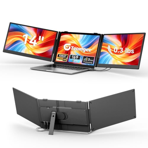 Teamgee S10 Pro 14" Dual-Screen Extender – Ultra‑Slim & Hidden Cable | FHD IPS 300nit, USB-C/HDMI, Portable Monitor, 3 lbs, Fits 13-17" - size: Triple 14" Ultra Slim
