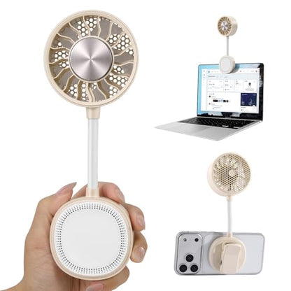 Magnetic Phone Fan with Ice Cooling, 3-in-1 Clip on Fan | Phone Stand, Rechargeable Mini Handheld Fan, 360° Flexible Gooseneck Portable Fan for Cruise Travel Desk Gym Makeup（Beige） - color: Beige