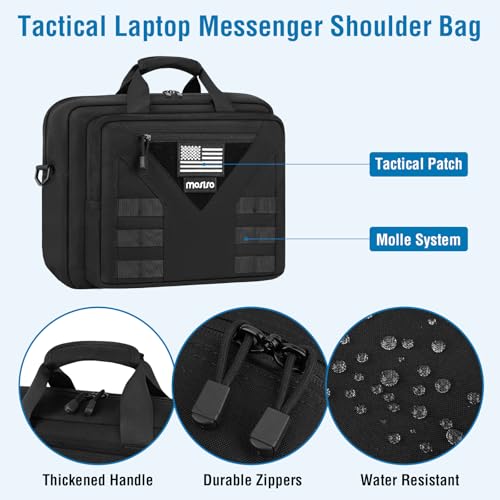 MOSISO 15.6 inch Tactical Laptop Bag for Men, 15-16 inch Messenger Bag | Tactical Messenger Bag Briefcase Shoulder Bags with Multi-Pockets, Black - color: Black
