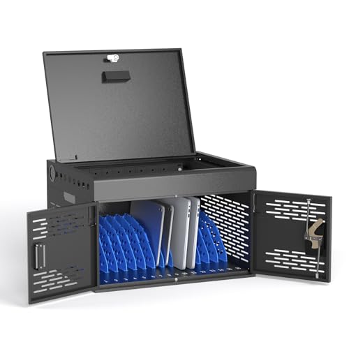 POCHAR 16-Device Locking Steel Charging Station, iPad Chromebook Laptop | Wall-Mount Locking Charging Station, Cable Management & Surge Protection. Fits Classroom, Office, Library, Assembly Required. - color: Black, size: 16 Units-Assembly Required