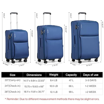 Hanke Softside Expandable 20 Inch Carry On Luggage with Wheels Airline Approved, TSA Luggage Lightweight Rolling Suitcases for Travel Carry On Bag(Blue) - color: Blue, size: 20 Inch Carry on
