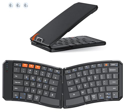 MEETION Foldable Ergonomic Bluetooth Keyboard, Split, Portable, Black | Compact rechargeable folding keyboard with split ergonomic design, ideal for business travel, for Windows, Mac, iPad, Android - color: Black 2026 New Version